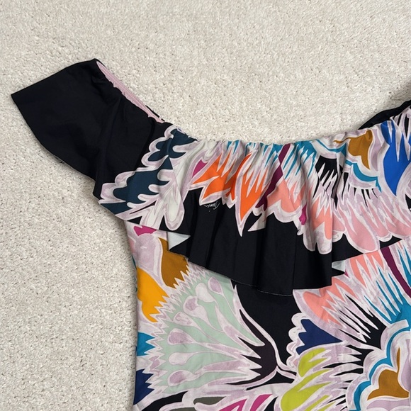 Trina Turk Off Shoulder Ruffle One Piece Swimsuit - Seychelles Multicolor - Picture 4 of 9